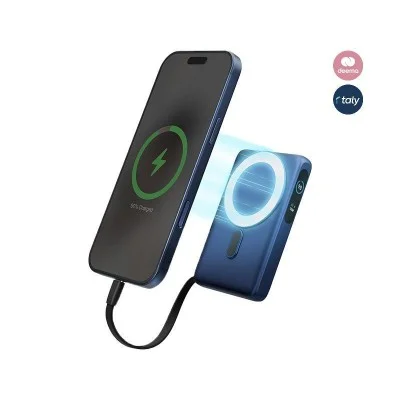 Energea Magpac Ultra Qi2 Magsafe Compatible Power Bank With Built-in Cable and Stand PD 35W 10000mAh - Indigo Blue